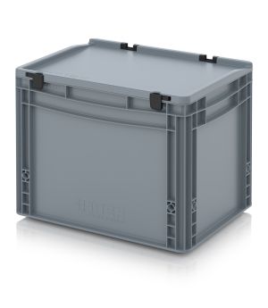 Eurobehälter mit Scharnierdeckel ED 43/32 HG in silbergrau (RAL 7001), 400 × 300 mm