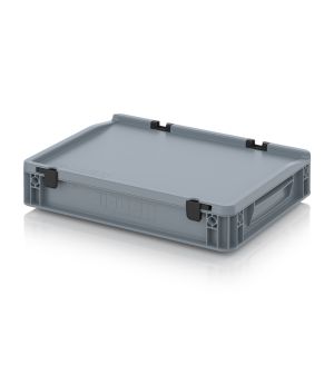 Eurobehälter mit Scharnierdeckel ED 43/75 HG in silbergrau (RAL 7001), 400 × 300 mm