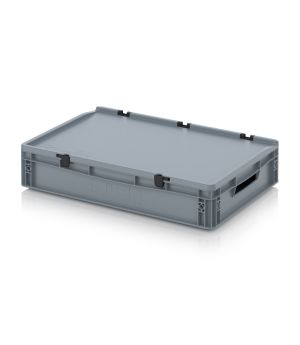 Eurobehälter mit Scharnierdeckel ED 64/12 in silbergrau (RAL 7001), 600 × 400 mm