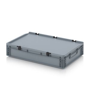 Eurobehälter mit Scharnierdeckel ED 64/12 HG in silbergrau (RAL 7001), 600 × 400 mm
