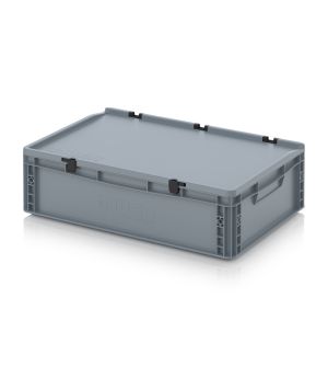 Eurobehälter mit Scharnierdeckel ED 64/17 HG in silbergrau (RAL 7001), 600 × 400 mm