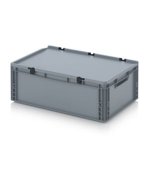 Eurobehälter mit Scharnierdeckel ED 64/22 in silbergrau (RAL 7001), 600 × 400 mm