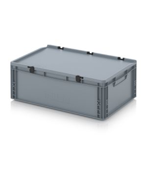 Eurobehälter mit Scharnierdeckel ED 64/22 HG in silbergrau (RAL 7001), 600 × 400 mm