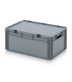 Eurobehälter mit Scharnierdeckel ED 64/27 in silbergrau (RAL 7001), 600 × 400 mm
