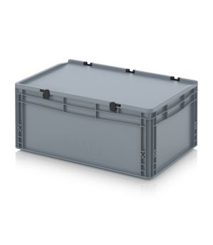 Eurobehälter mit Scharnierdeckel ED 64/27 HG in silbergrau (RAL 7001), 600 × 400 mm