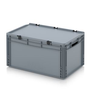 Eurobehälter mit Scharnierdeckel ED 64/32 in silbergrau (RAL 7001), 600 × 400 mm