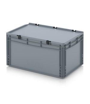 Eurobehälter mit Scharnierdeckel ED 64/32 HG in silbergrau (RAL 7001), 600 × 400 mm