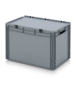 Eurobehälter mit Scharnierdeckel ED 64/42 in silbergrau (RAL 7001), 600 × 400 mm