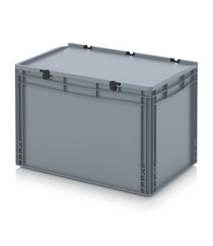 Eurobehälter mit Scharnierdeckel ED 64/42 HG in silbergrau (RAL 7001), 600 × 400 mm