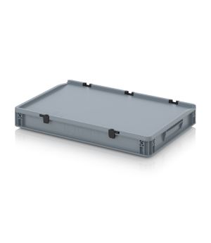 Eurobehälter mit Scharnierdeckel ED 64/75 HG in silbergrau (RAL 7001), 600 × 400 mm