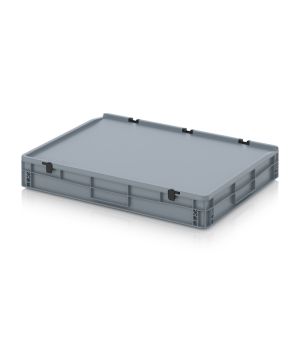 Eurobehälter mit Scharnierdeckel ED 86/12 HG in silbergrau (RAL 7001), 800 × 600 mm