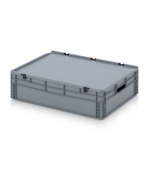 Eurobehälter mit Scharnierdeckel ED 86/22 in silbergrau (RAL 7001), 800 × 600 mm