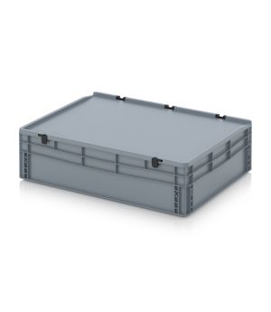 Eurobehälter mit Scharnierdeckel ED 86/22 HG in silbergrau (RAL 7001), 800 × 600 mm