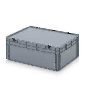 Eurobehälter mit Scharnierdeckel ED 86/32 HG in silbergrau (RAL 7001), 800 × 600 mm