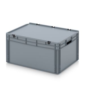 Eurobehälter mit Scharnierdeckel ED 86/42 in silbergrau (RAL 7001), 800 × 600 mm