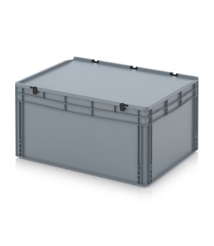 Eurobehälter mit Scharnierdeckel ED 86/42 HG in silbergrau (RAL 7001), 800 × 600 mm