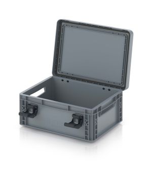 Eurobehälter mit Scharnierdeckel Pro EDP 43/17 in silbergrau (RAL 7001), 411 × 328 mm