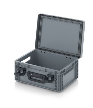 Eurobehälter mit Scharnierdeckel Pro EDP 43/17 1G in silbergrau (RAL 7001), 411 × 328 mm