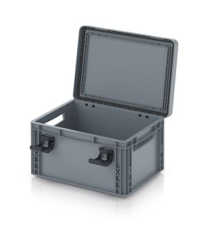 Eurobehälter mit Scharnierdeckel Pro EDP 43/22 in silbergrau (RAL 7001), 411 × 328 mm