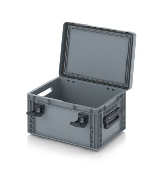 Eurobehälter mit Scharnierdeckel Pro EDP 43/22 2G in silbergrau (RAL 7001), 411 × 328 mm