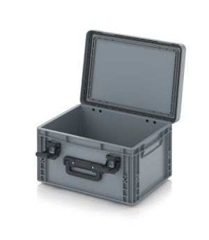 Eurobehälter mit Scharnierdeckel Pro EDP 43/22 HG 1G in silbergrau (RAL 7001), 411 × 328 mm