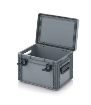 Eurobehälter mit Scharnierdeckel Pro EDP 43/27 2G in silbergrau (RAL 7001), 411 × 328 mm