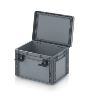 Eurobehälter mit Scharnierdeckel Pro EDP 43/27 HG in silbergrau (RAL 7001), 411 × 328 mm