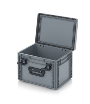 Eurobehälter mit Scharnierdeckel Pro EDP 43/27 HG 1G in silbergrau (RAL 7001), 411 × 328 mm