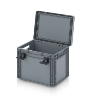 Eurobehälter mit Scharnierdeckel Pro EDP 43/32 in silbergrau (RAL 7001), 411 × 328 mm