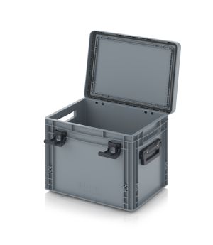 Eurobehälter mit Scharnierdeckel Pro EDP 43/32 2G in silbergrau (RAL 7001), 411 × 328 mm
