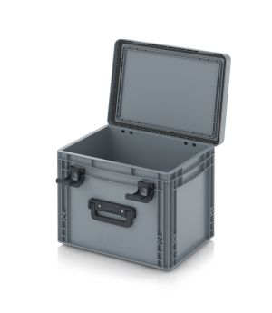 Eurobehälter mit Scharnierdeckel Pro EDP 43/32 HG 1G in silbergrau (RAL 7001), 411 × 328 mm