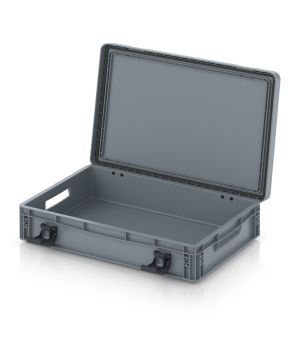 Eurobehälter mit Scharnierdeckel Pro EDP 64/12 in silbergrau (RAL 7001), 611 × 427 mm