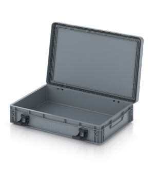 Eurobehälter mit Scharnierdeckel Pro EDP 64/12 HG in silbergrau (RAL 7001), 611 × 427 mm