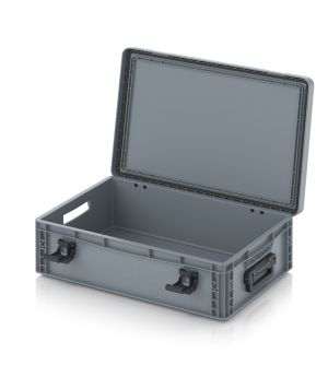 Eurobehälter mit Scharnierdeckel Pro EDP 64/17 2G in silbergrau (RAL 7001), 611 × 427 mm