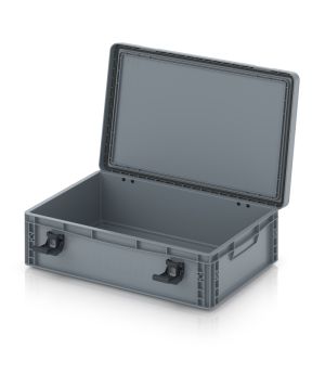 Eurobehälter mit Scharnierdeckel Pro EDP 64/17 HG in silbergrau (RAL 7001), 611 × 427 mm