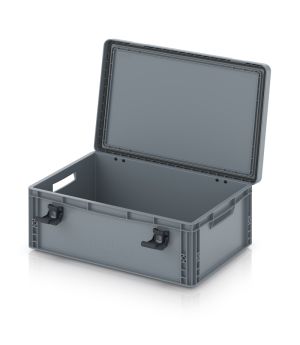 Eurobehälter mit Scharnierdeckel Pro EDP 64/22 in silbergrau (RAL 7001), 611 × 427 mm