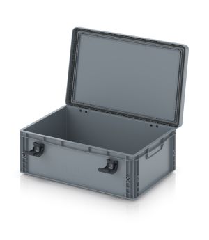 Eurobehälter mit Scharnierdeckel Pro EDP 64/22 HG in silbergrau (RAL 7001), 611 × 427 mm
