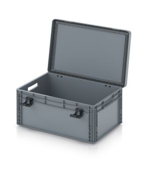 Eurobehälter mit Scharnierdeckel Pro EDP 64/27 in silbergrau (RAL 7001), 611 × 427 mm