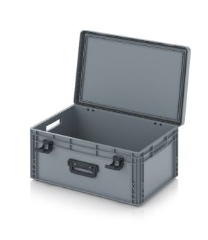Eurobehälter mit Scharnierdeckel Pro EDP 64/27 1G in silbergrau (RAL 7001), 611 × 427 mm