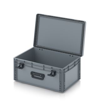 Eurobehälter mit Scharnierdeckel Pro EDP 64/27 HG 1G in silbergrau (RAL 7001), 611 × 427 mm
