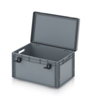 Eurobehälter mit Scharnierdeckel Pro EDP 64/32 in silbergrau (RAL 7001), 611 × 427 mm