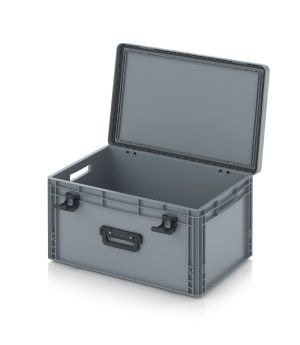 Eurobehälter mit Scharnierdeckel Pro EDP 64/32 1G in silbergrau (RAL 7001), 611 × 427 mm