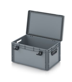 Eurobehälter mit Scharnierdeckel Pro EDP 64/32 2G in silbergrau (RAL 7001), 611 × 427 mm