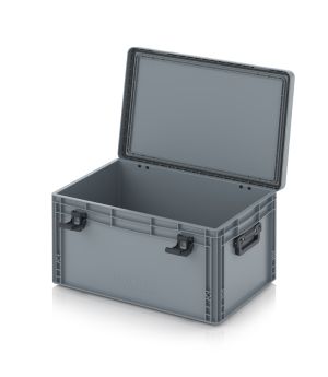 Eurobehälter mit Scharnierdeckel Pro EDP 64/32 HG 2G in silbergrau (RAL 7001), 611 × 427 mm