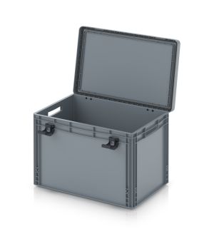 Eurobehälter mit Scharnierdeckel Pro EDP 64/42 in silbergrau (RAL 7001), 611 × 427 mm