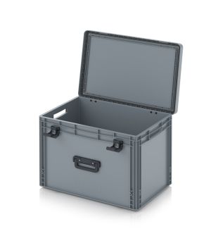 Eurobehälter mit Scharnierdeckel Pro EDP 64/42 1G in silbergrau (RAL 7001), 611 × 427 mm
