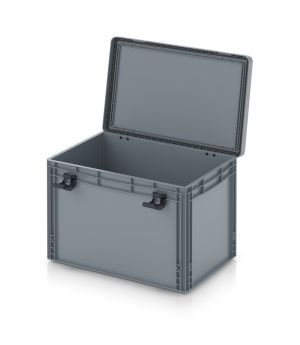 Eurobehälter mit Scharnierdeckel Pro EDP 64/42 HG in silbergrau (RAL 7001), 611 × 427 mm