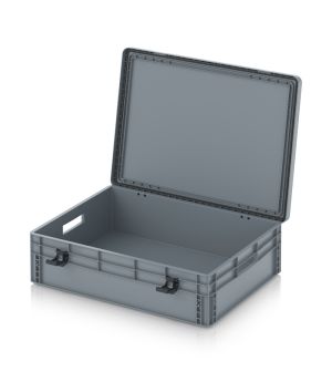 Eurobehälter mit Scharnierdeckel Pro EDP 86/22 in silbergrau (RAL 7001), 813 × 628 mm