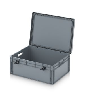 Eurobehälter mit Scharnierdeckel Pro EDP 86/32 in silbergrau (RAL 7001), 813 × 628 mm