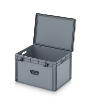 Eurobehälter mit Scharnierdeckel Pro EDP 86/52 1G in silbergrau (RAL 7001), 813 × 628 mm
